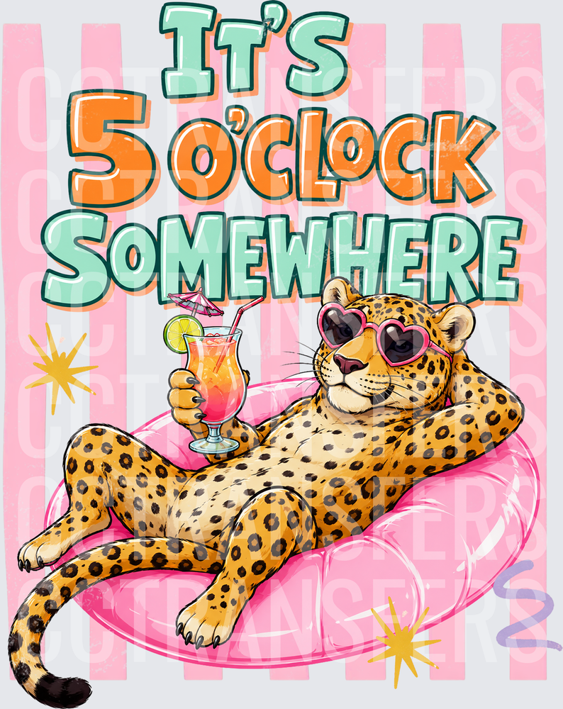 It's 5 O'Clock Somewhere Leopard Pool Float Cocktail (DTF)