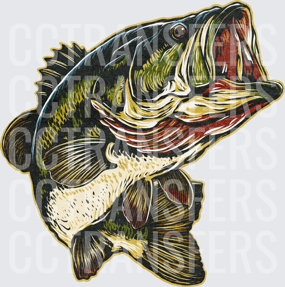 Largemouth Bass Jumping with Open Mouth Vintage Art (DTF)