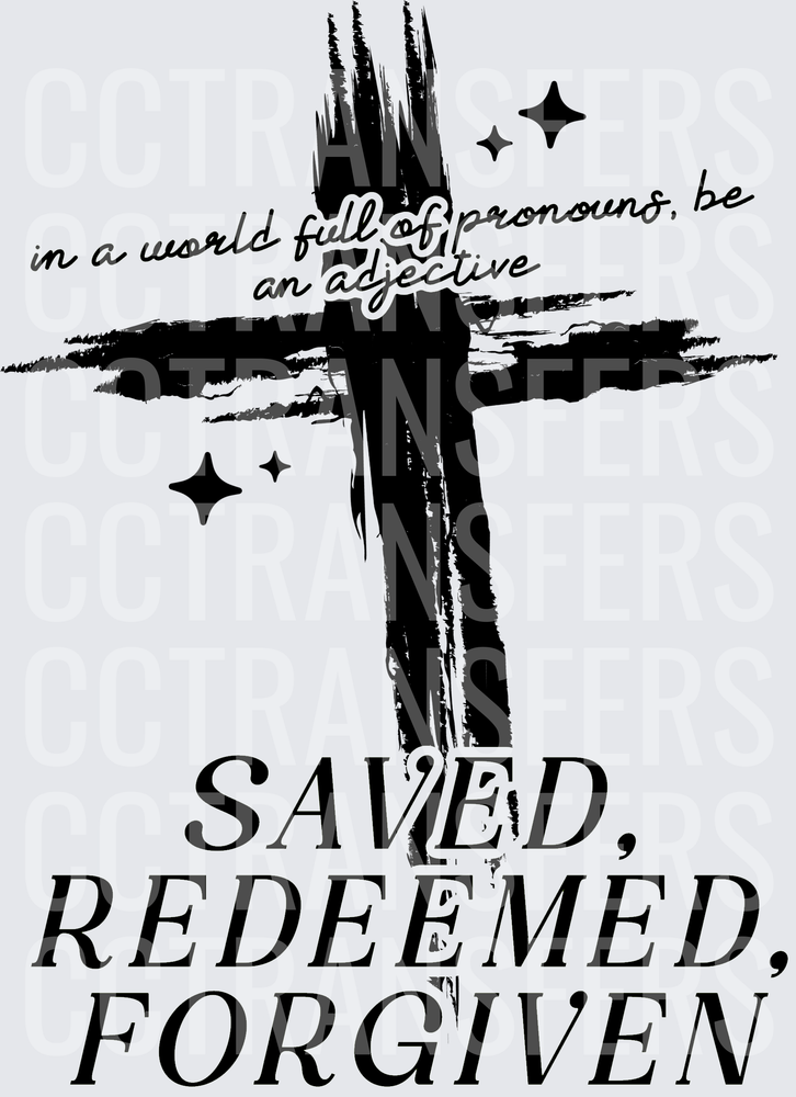 In A World Full Of Pronouns Be An Adjective Cross Saved Redeemed Forgiven (DTF)