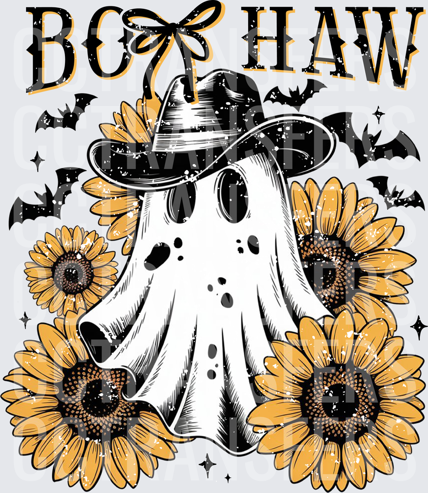 Boo Haw Cowboy Ghost Sunflowers Bats Halloween (DTF)