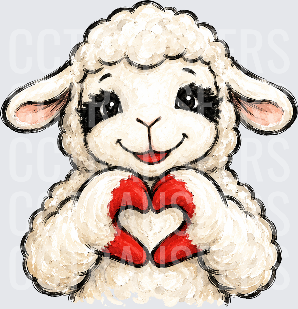 Cute Fluffy Lamb Holding Red Heart Shape (DTF)
