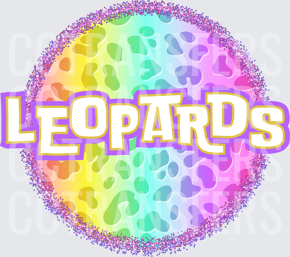Rainbow Glitter Leopard Print Circle Leopards (DTF)