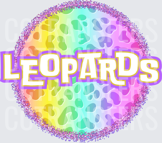 Rainbow Glitter Leopard Print Circle Leopards (DTF)