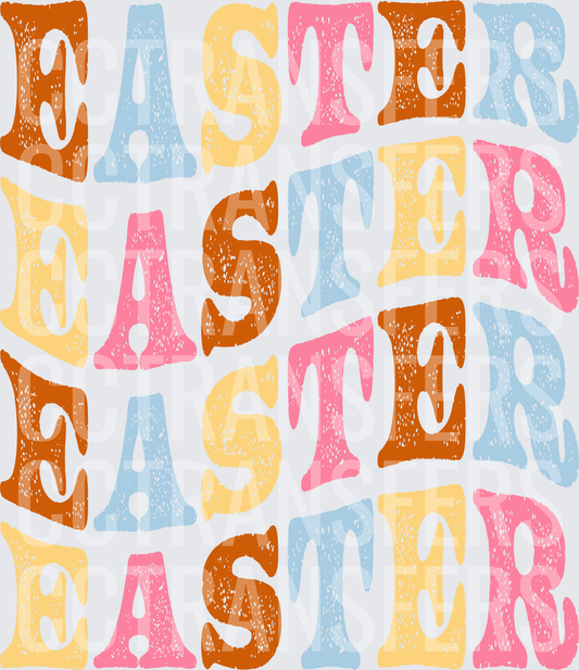 Retro Stacked Easter Word Repeat Pastel Typography (DTF)