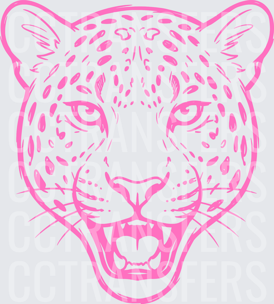 Bold Pink Roaring Leopard Face Sketch (DTF)