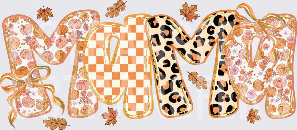 Fall Mama Checkered Leopard Floral Pumpkin Letters (DTF)