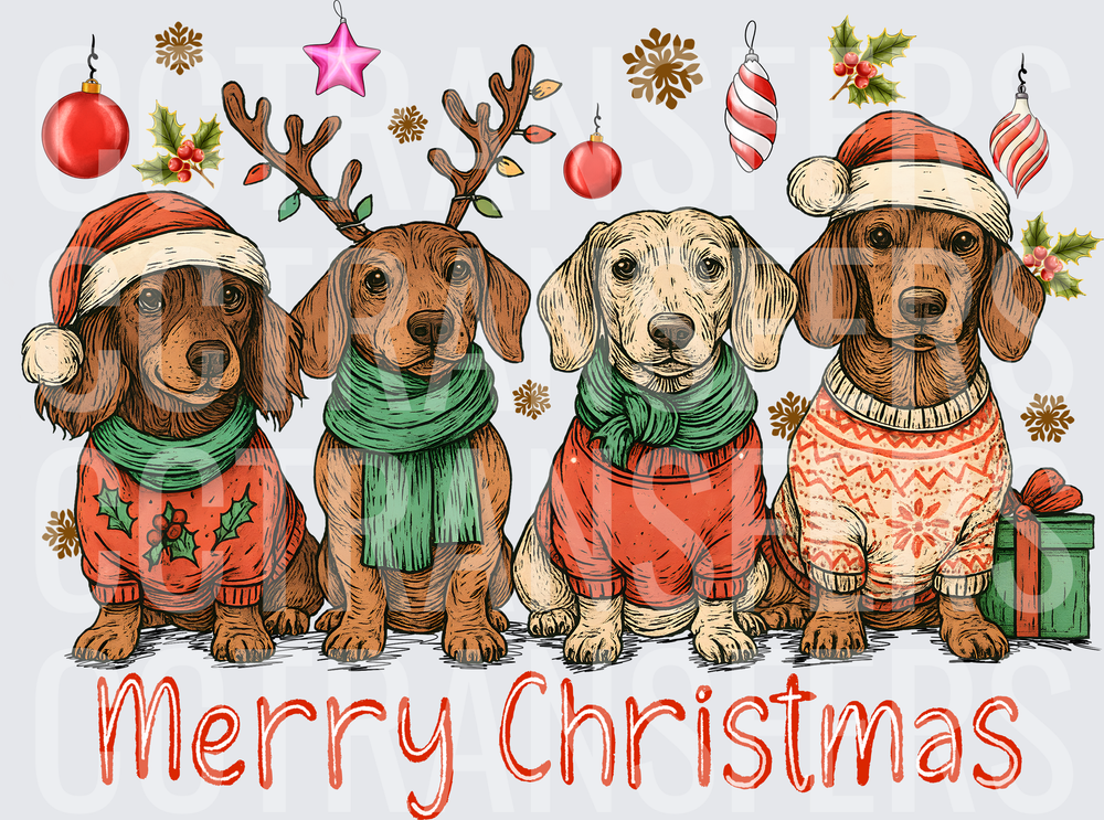 Merry Christmas Four Dachshunds Holiday Sweaters (DTF)
