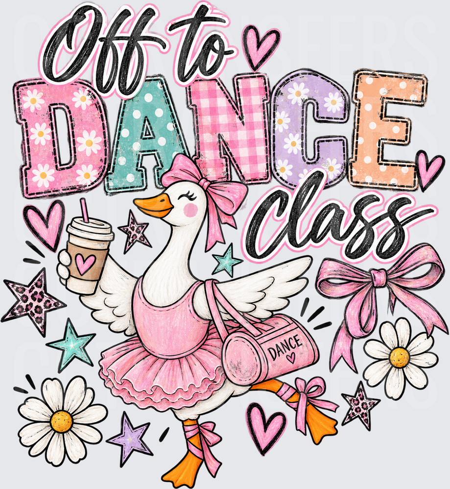 Off To Dance Class Ballerina Duck with Coffee (DTF)
