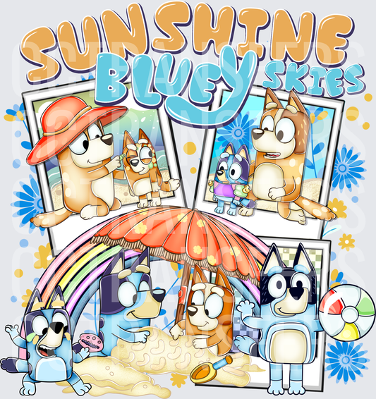 Sunshine Skies Summer Beach Cartoon Dogs (DTF)