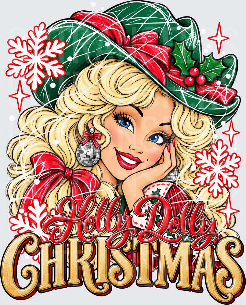 Holly Dolly Christmas Curly Blonde Country Girl (DTF)