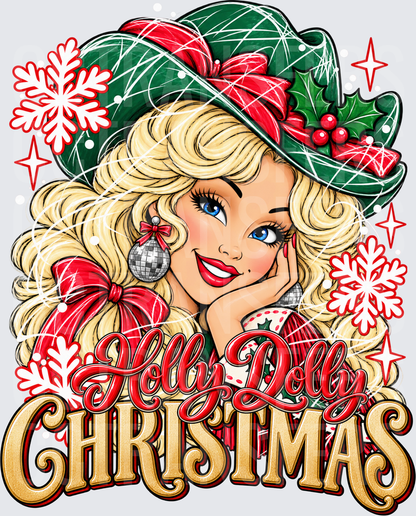 Holly Dolly Christmas Curly Blonde Country Girl (DTF)