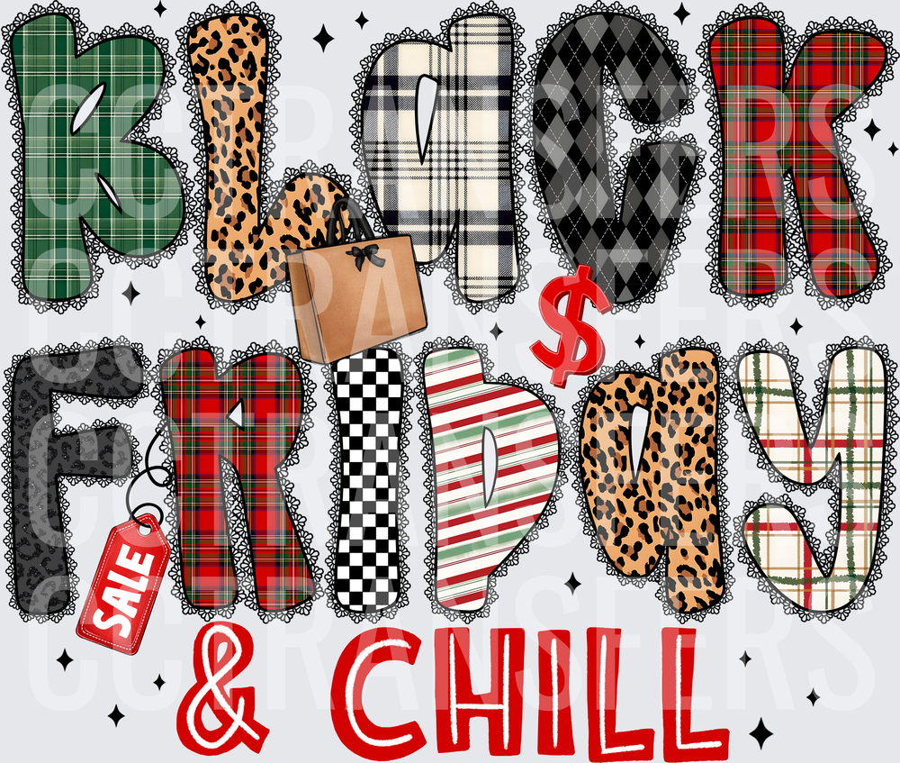 Black Friday & Chill Mixed Pattern Puff Letters Sale Tag (DTF)