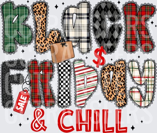 Black Friday & Chill Mixed Pattern Puff Letters Sale Tag (DTF)