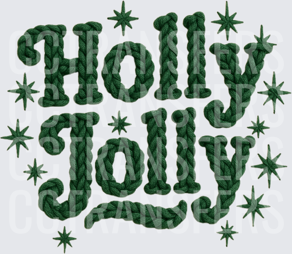 Holly Jolly Green Knit Yarn Text with Stars (DTF)