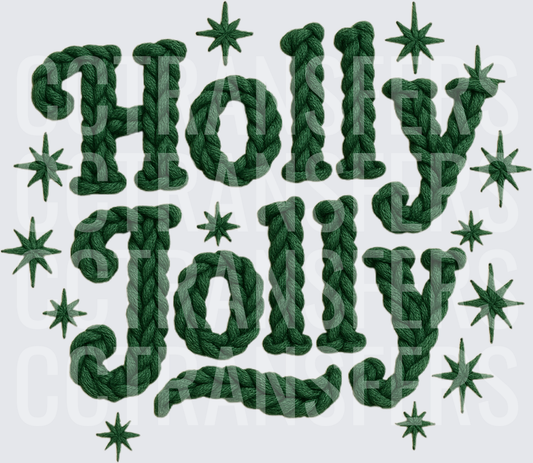 Holly Jolly Green Knit Yarn Text with Stars (DTF)