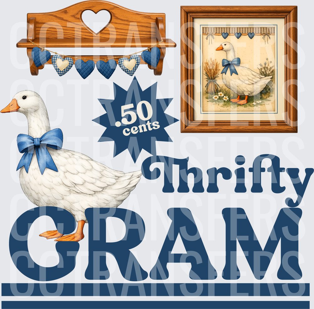 Thrifty Gram White Goose Blue Bow Farmhouse Bundle (DTF)