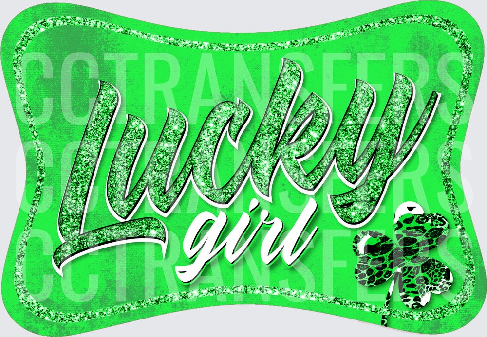 Lucky Girl Green Glitter Shamrock St. Patrick's Day (DTF)