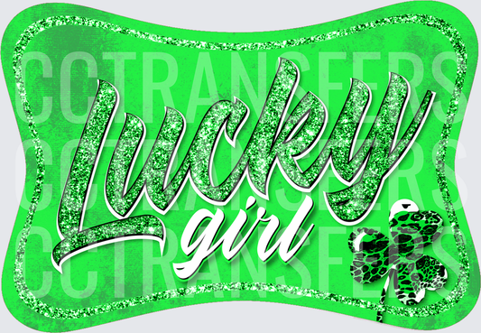 Lucky Girl Green Glitter Shamrock St. Patrick's Day (DTF)