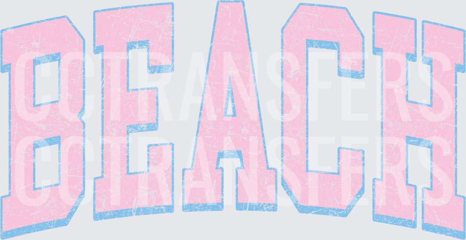 Distressed Pink Blue Varsity Arch BEACH Lettering (DTF)