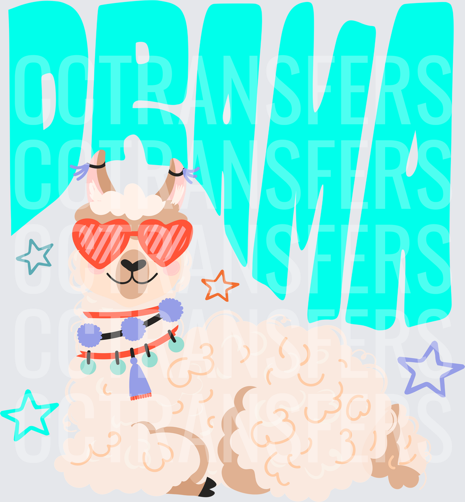 Drama Llama with Heart Sunglasses and Stars (DTF)