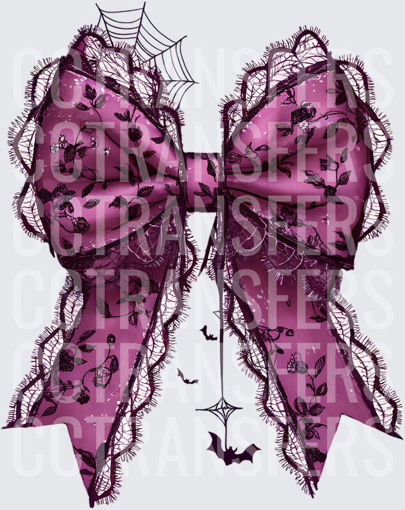 Gothic Purple Lace Bow with Spiderwebs Bats and Florals (DTF)