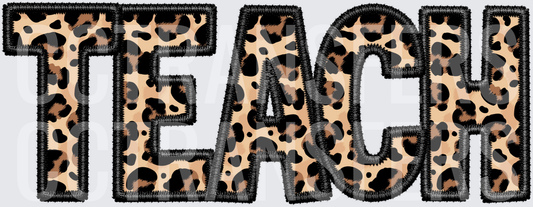 Teach Leopard Print Embroidery Style Bold Letters (DTF)