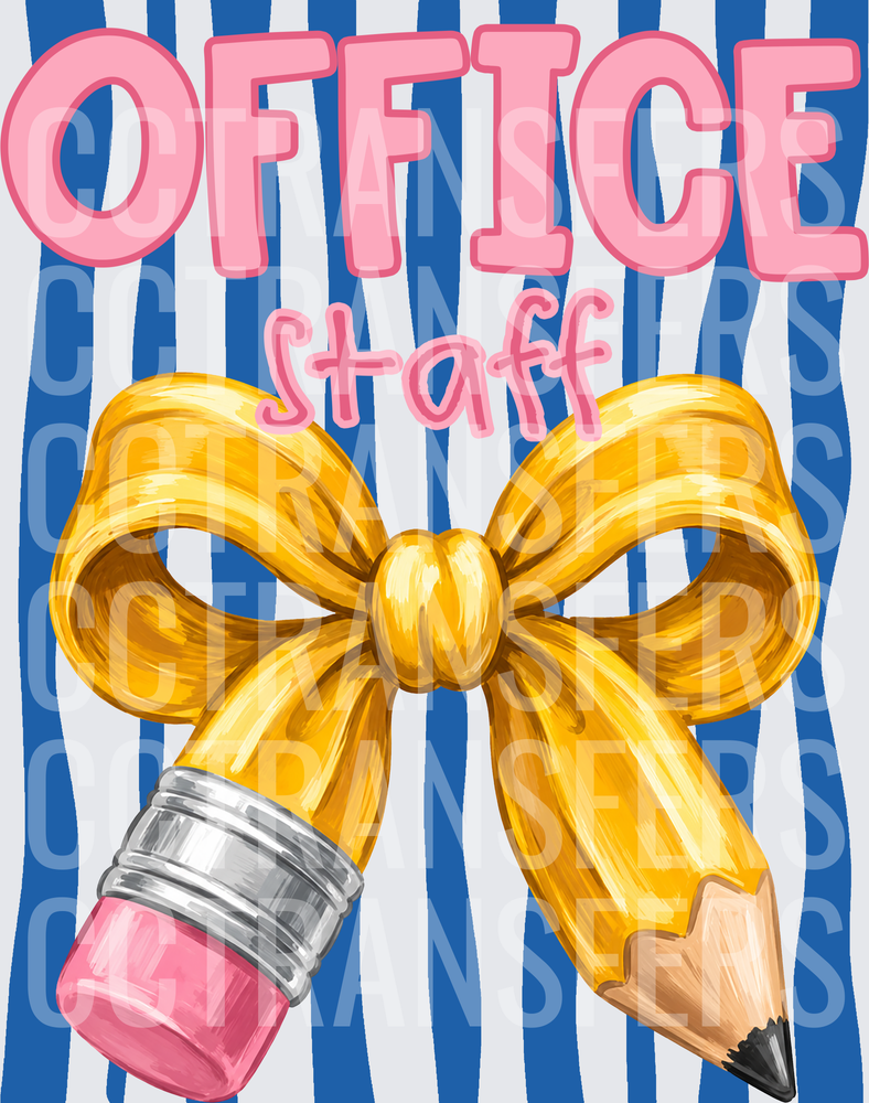 Office Staff Pencil Gold Bow Blue Stripe (DTF)