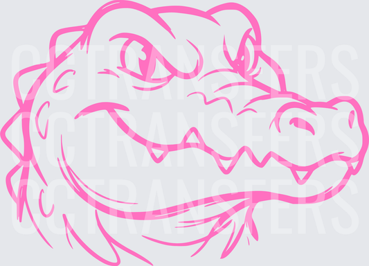 Pink Grinning Cartoon Alligator Head Line Art (DTF)