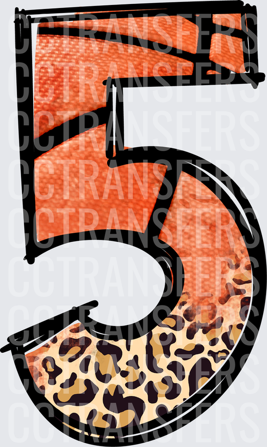 Number 5 Basketball Texture Leopard Print Fill (DTF)