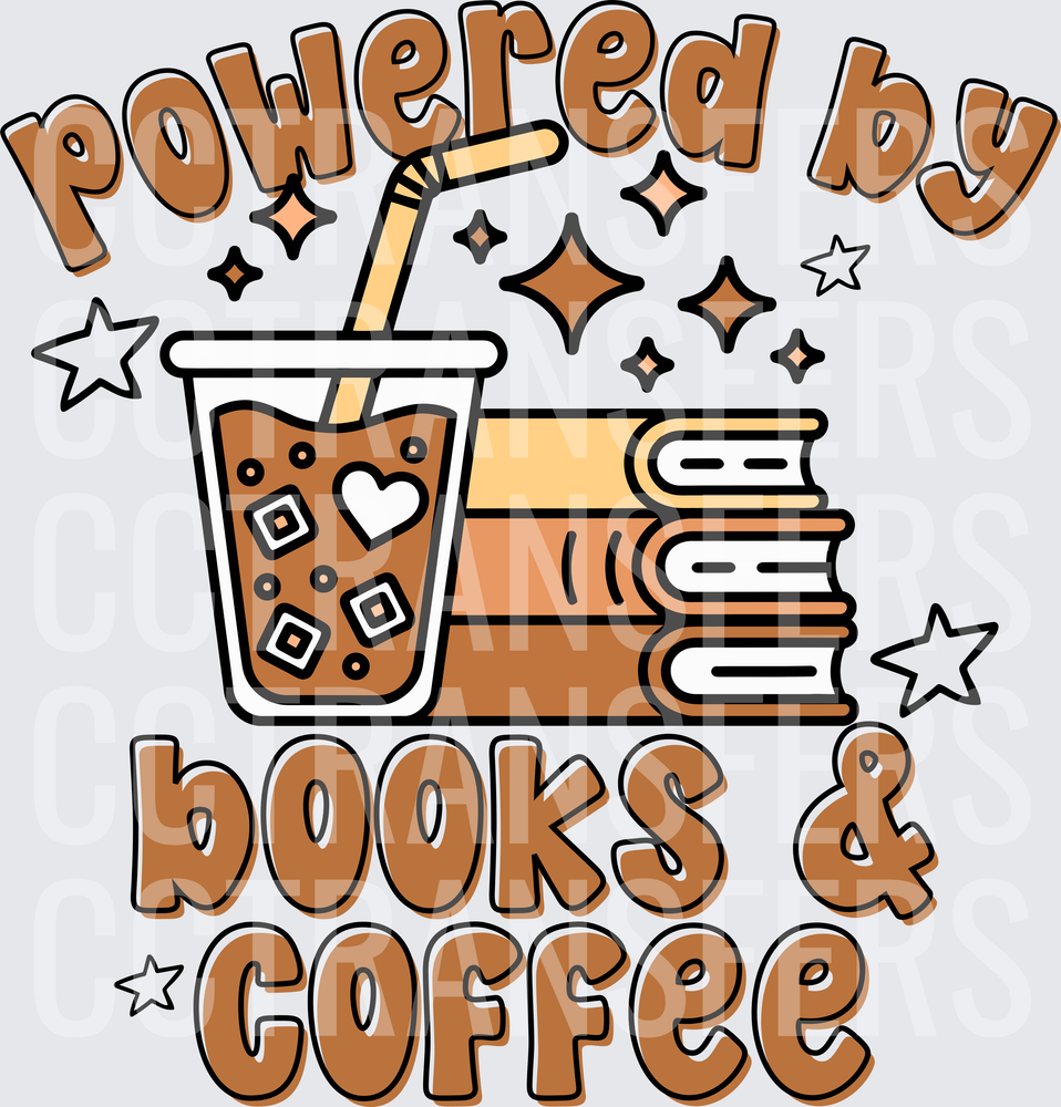 Powered By Books & Coffee Iced Drink Stack Design (DTF)