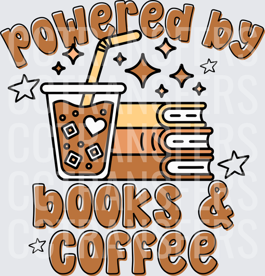 Powered By Books & Coffee Iced Drink Stack Design (DTF)