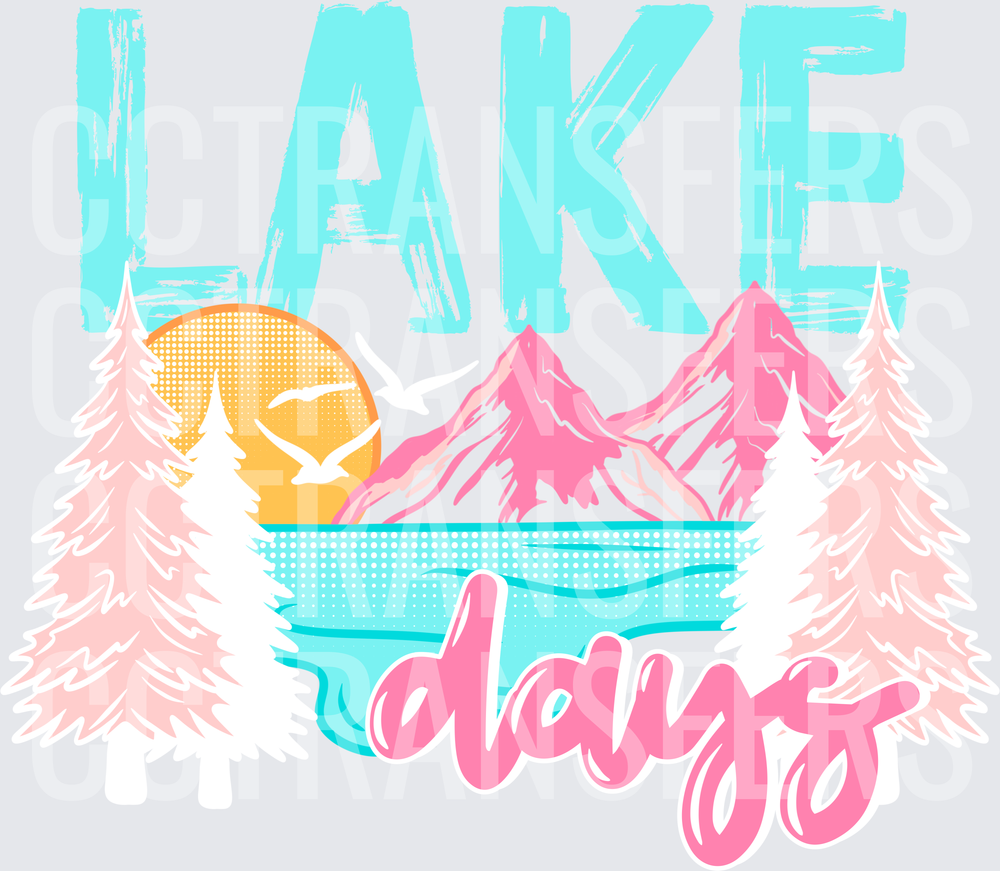 Lake Days Mountain Sunset Pine Trees Scenic (DTF)