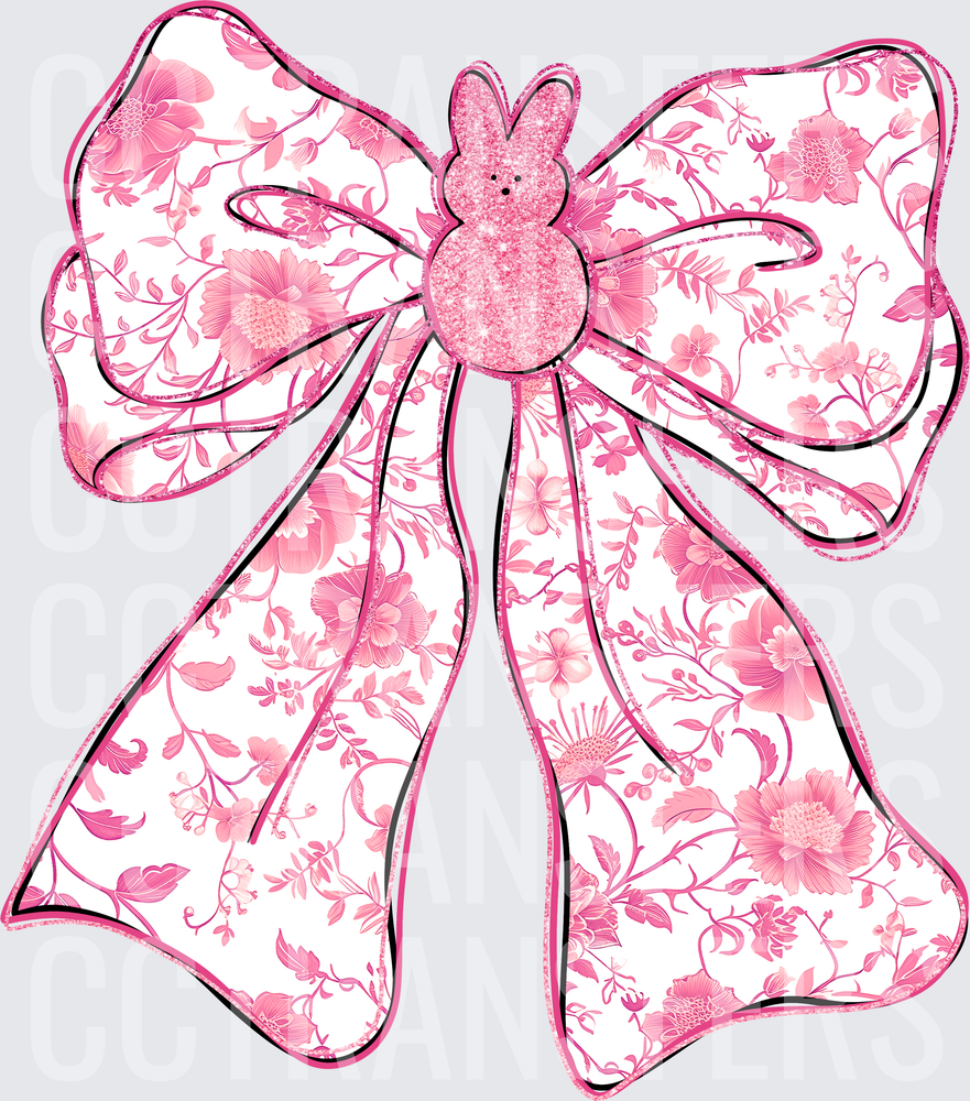 Pink Floral Bow with Glitter Bunny Marshmallow Center (DTF)