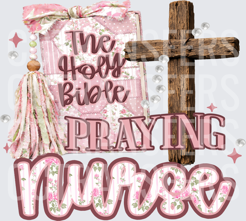 Praying Nurse Holy Bible Cross Floral Faith (DTF)