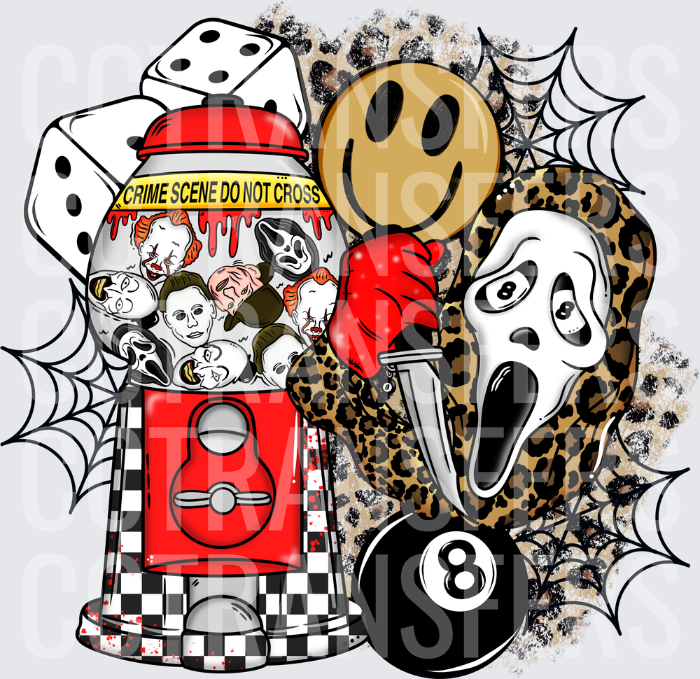 Horror Villain Gumball Machine Crime Scene Leopard Print (DTF)