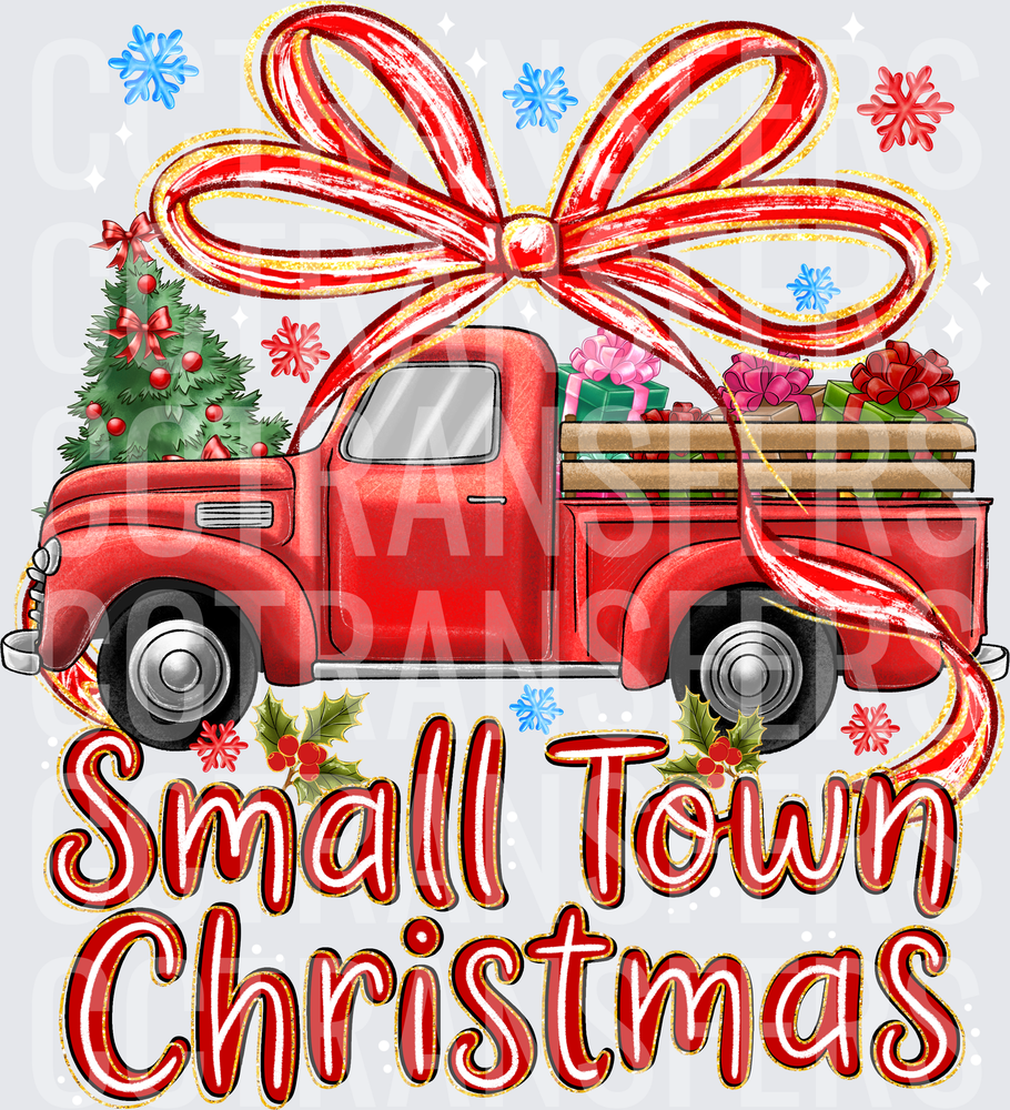 Small Town Christmas Vintage Red Truck with Bow (DTF)