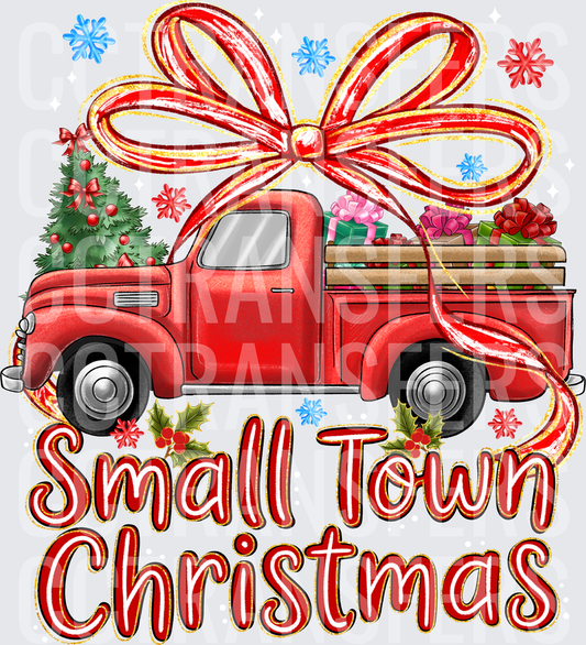 Small Town Christmas Vintage Red Truck with Bow (DTF)
