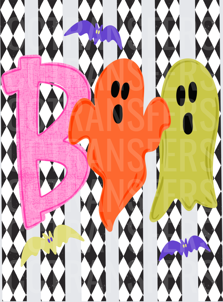 Colorful BOO Ghosts and Bats Halloween Harlequin (DTF)