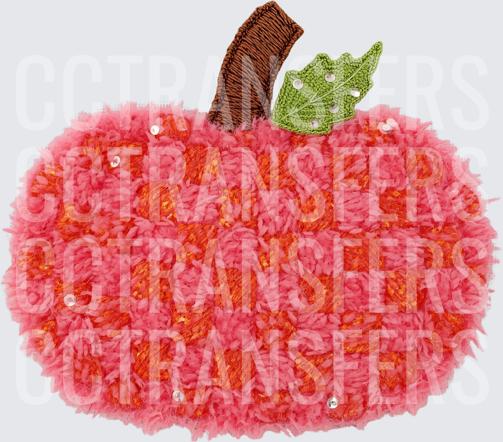 Fluffy Checkered Pink Pumpkin with Sequins and Stem (DTF)
