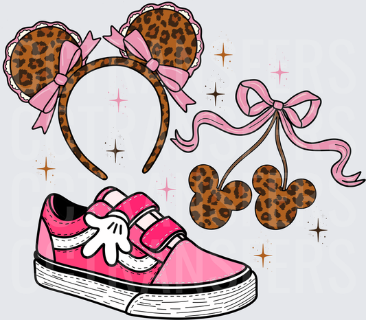 Leopard Mouse Ears Headband Pink Sneaker Cherries (DTF)