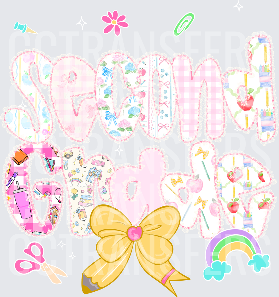 Second Grade Patchwork Bow School Supplies (DTF)