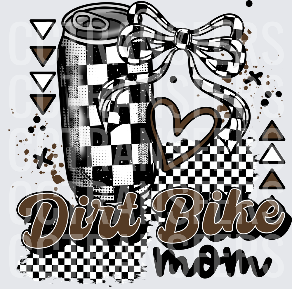 Dirt Bike Mom Checkered Soda Can Bow Heart (DTF)