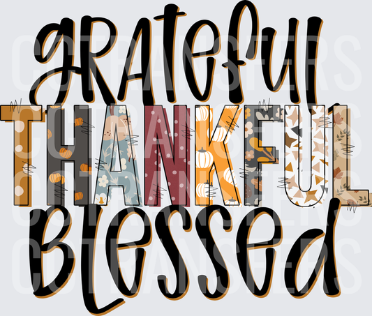 Grateful Thankful Blessed Fall Pumpkin Pattern Letters (DTF)