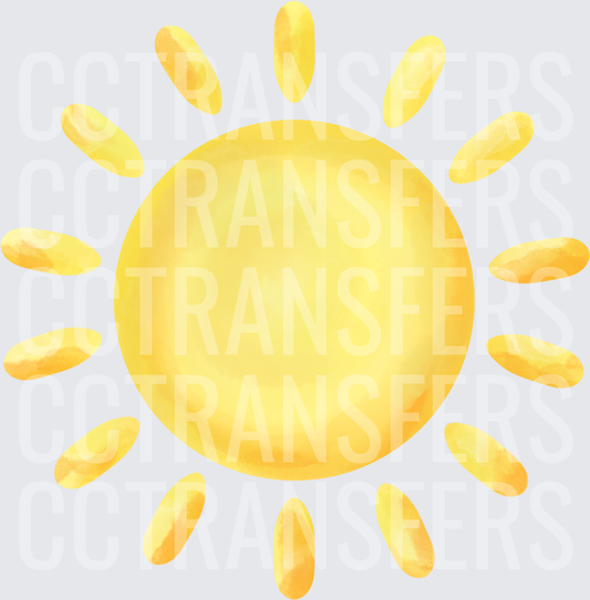 Watercolor Yellow Sun with Radiating Oval Rays (DTF)