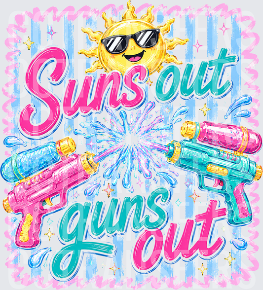 Suns Out Guns Out Summer Water Gun Smiling Sun (DTF)