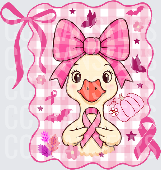 Cute Duck Pink Gingham Bow Breast Cancer Ribbon Fall (DTF)
