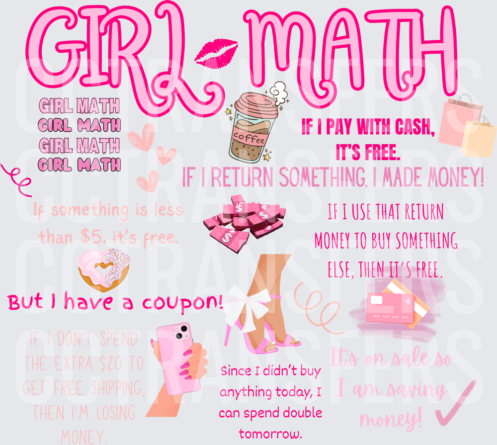 Girl Math Funny Shopping Logic Pink Graphic (DTF)