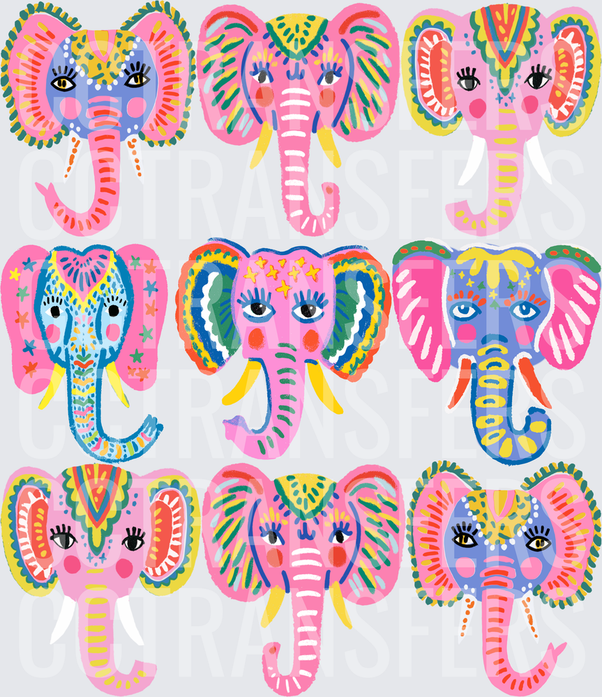 Colorful Boho Elephant Face Pattern Collection (DTF)