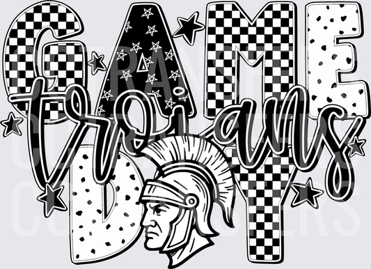 Game Day Trojans Warrior Helmet Checkered Stars (DTF)