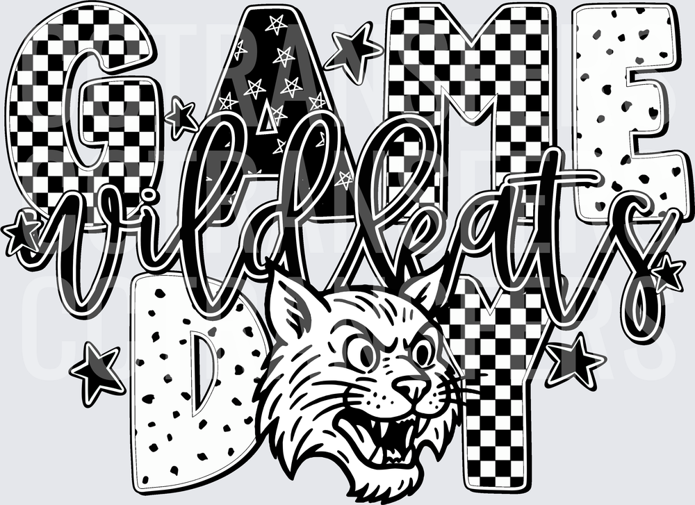 Game Day Wildcat Mascot Checkered Star Pattern (DTF)